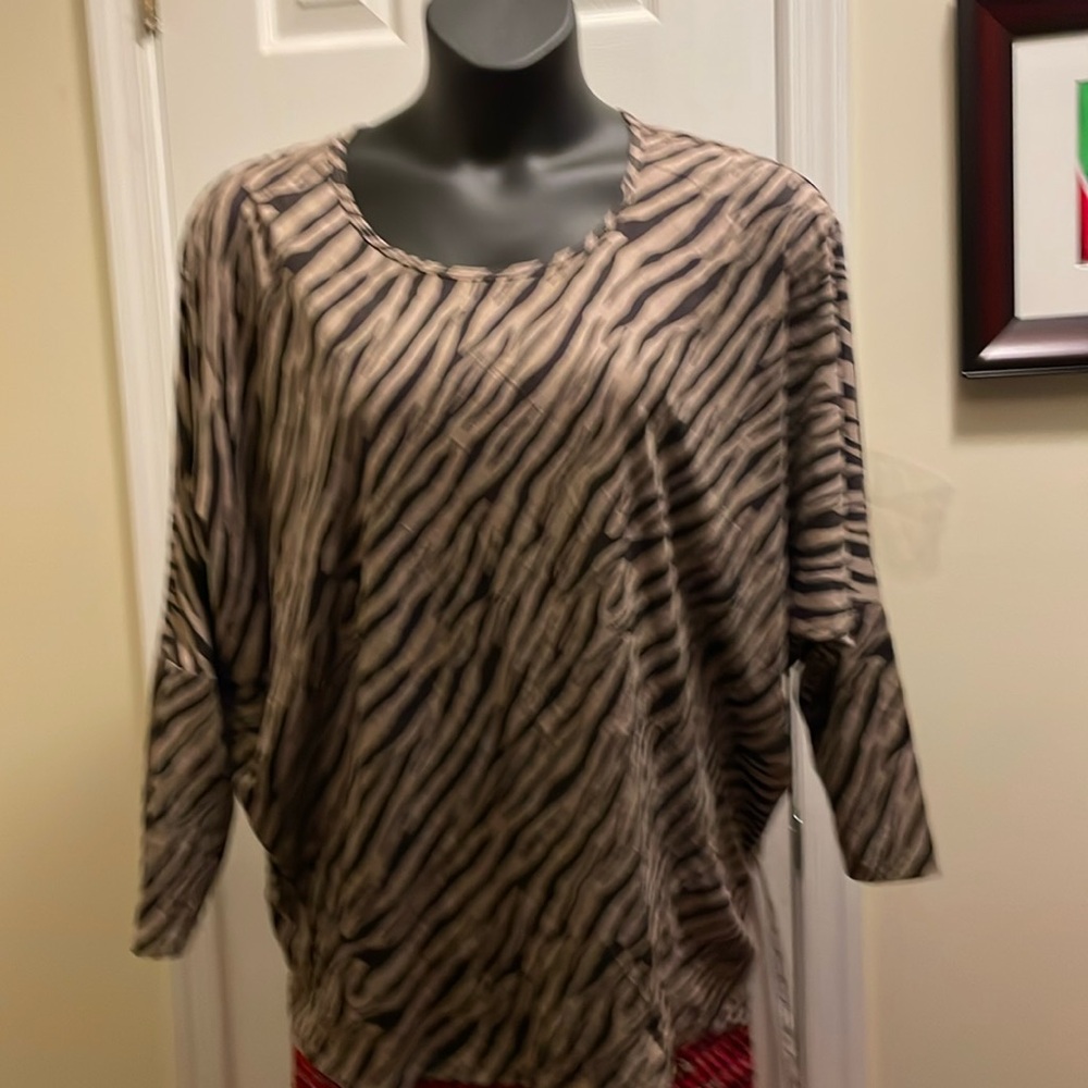 Easel Tan/Black Tiger Ultrasuede Soft Supple Dolman Tunic 1X